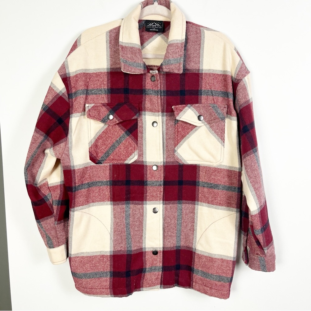 HFX Plaid Women's Shacket Jacket in Red and Cream Size L Pockets